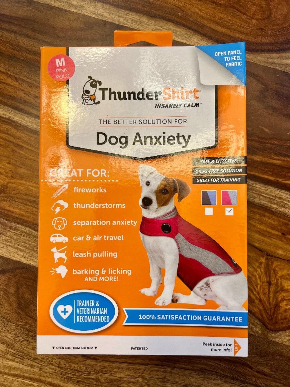Thunder Shirt for Dog Anxiety, Pink and Gray Polo